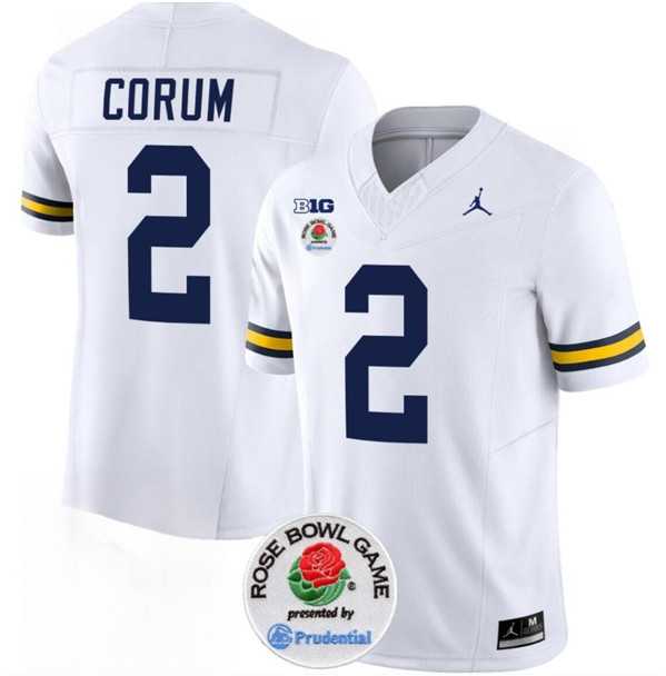 Mens Michigan Wolverines #2 Blake Corum 2023 F.U.S.E. White Rose Bowl Patch Stitched Jersey Dzhi